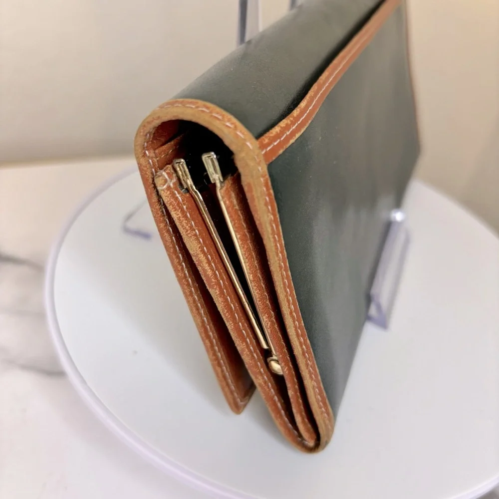 Meidon‎ Vintage Dark Green and Tan Leather Wallet